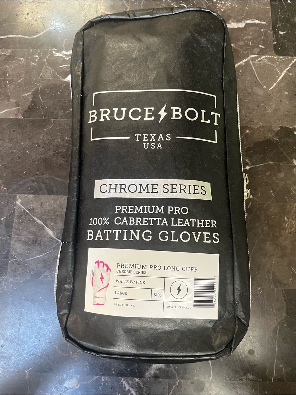 Bruce Bolt Chrome Series White/Pink Premium Pro Batting Gloves